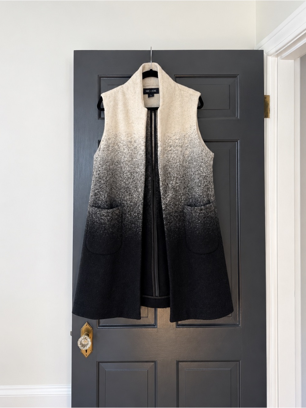 Andrew Marc Wool Blend Ombré Long Vest Open Front Black Gray L